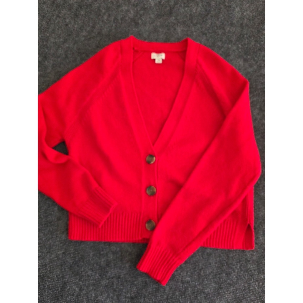 J.Crew Red Cotton Blend V-Neck Cardigan Sweater XS CC690 Ribbed Button Front